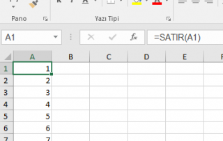 Excel satır numaralandırma